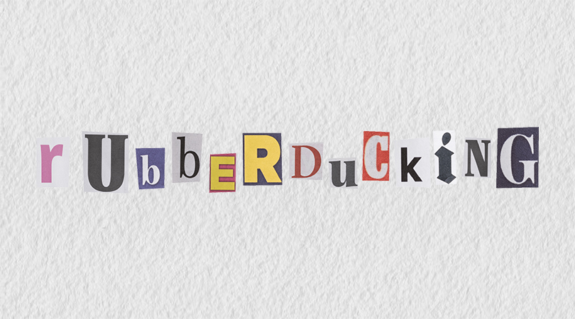 krantenuitknipsels van letters die het woord 'rubber ducking' vormen (© Edith Coen | dwars) 