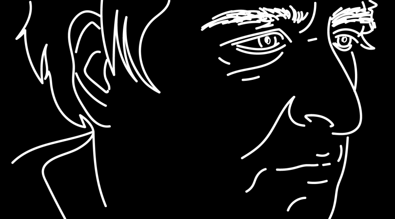 Een lijntekening van het gezicht van Gregory Crewdson (© Edith Coen | dwars) 